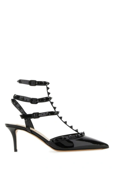 Valentino Garavani Womens Black Rockstud Stud-embellished Leather Heeled Courts