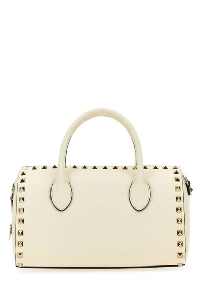 Valentino Garavani Woman Ivory Leather Rockstud Handbag In White