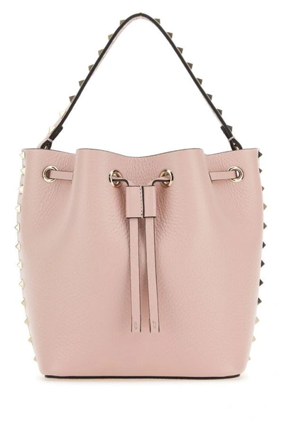 Valentino Garavani Woman Light Pink Leather Rockstud Bucket Bag