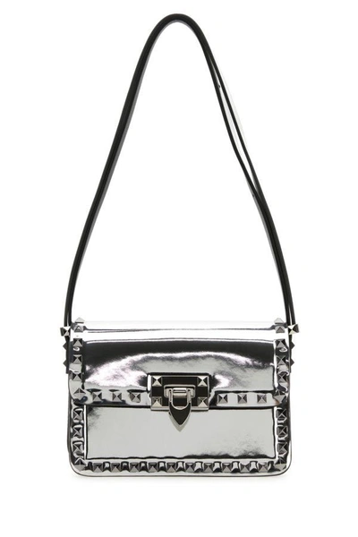 Valentino Garavani Rockstud23 Foldover Small Shoulder Bag In Silver