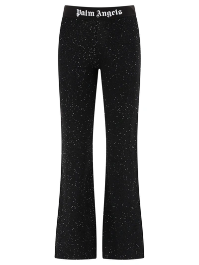 Palm Angels Logo-print Flared-leg Mid-rise Woven Trousers In Black