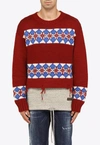 Dsquared2 Jacquard Hybrid Canadian Sweater With Distressed Detail In Multicolor