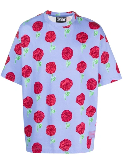 Versace Jeans Couture Print Roses T-shirt Clothing In Blue