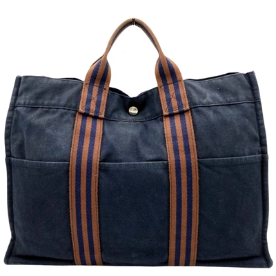 Hermes Hermès Fourre Tout Navy Canvas Tote Bag ()