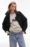 Topshop Brushed Bomber Jacket With Snaps In Black In Black