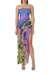Afrm Siobhan Strapless Asymmetric Ruffle Dress In Zebra Rose