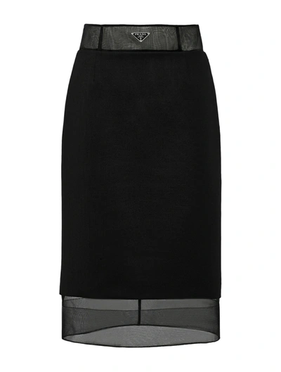 PRADA MIDI SKIRT IN WOOL AND CRINOLINE