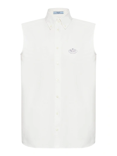 Prada Shirt Oxford Ricamo In White
