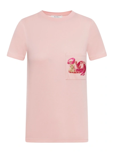 Max Mara T-shirt With Logo And Embroidery In Pink & Purple