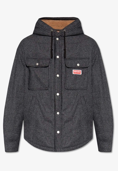 Kenzo Checked Overshirt In Gray