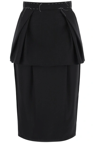 Maison Margiela Layered Pleated Canvas And Silk-satin Midi Skirt In Black
