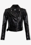 BALMAIN CROC-EMBOSSED LEATHER BIKER JACKET