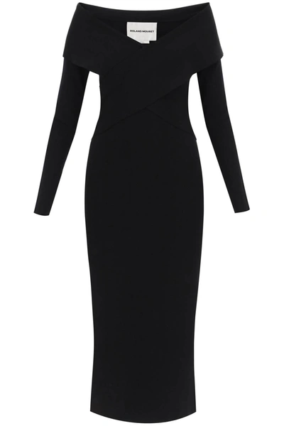 Roland Mouret Cross-over Knitted Midi Dress In Black