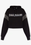 BALMAIN CRYSTAL FRINGED CROPPED HOODIE