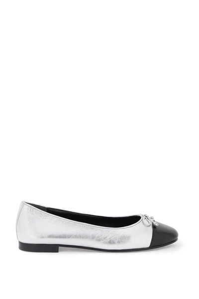 Tory Burch Laminated Ballet Flats With Contrasting Toe In Silver Black
