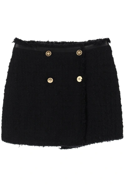 Versace Heritage Mini Skirt In Boucle Tweed In Black