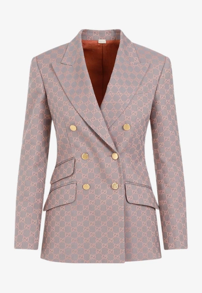 Givenchy Gucci Cotton Double-breasted Blazer In Gray