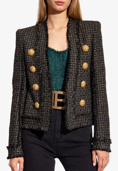 Balmain Double-breasted Tweed Jacket In Black