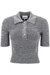 GANNI GANNI STRETCH KNIT POLO TOP WITH JEWEL BUTTONS