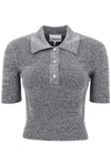 Ganni Stretch Knit Polo Top With Jewel Buttons In Grey
