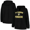 Profile Black Pittsburgh Penguins Plus Size Arch Over Logo Pullover Hoodie In Black
