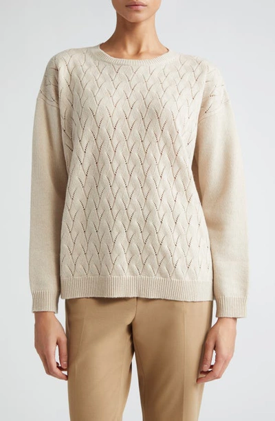 Max Mara Certo Crewneck Pointelle Cable-knit Sweater In Sand