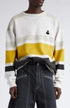 Isabel Marant Meyoan Oversize Stripe Crewneck Sweatshirt In Ecru Yellow