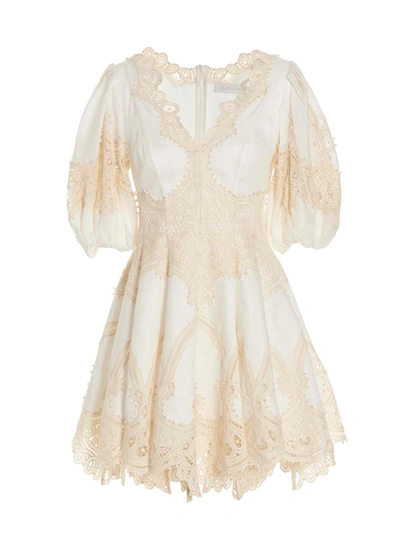 Zimmermann Tiggy Embroidered Linen Mini Dress In White