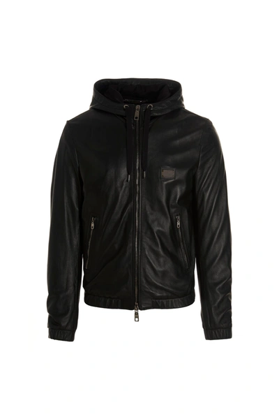 Dolce & Gabbana Dg Essential Hooded Jacket In Black