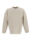 Hugo Boss Stretch-cotton Sweatshirt With Sandwich Logo In Light Beige