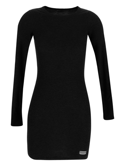 Alexander Wang Long Sleeve Crewneck Dress In Ribbed Cotton In Black