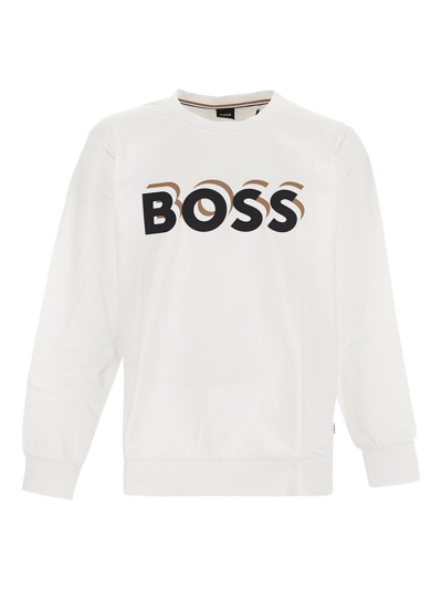 Hugo Boss Logo-print Cotton-blend Sweatshirt In White