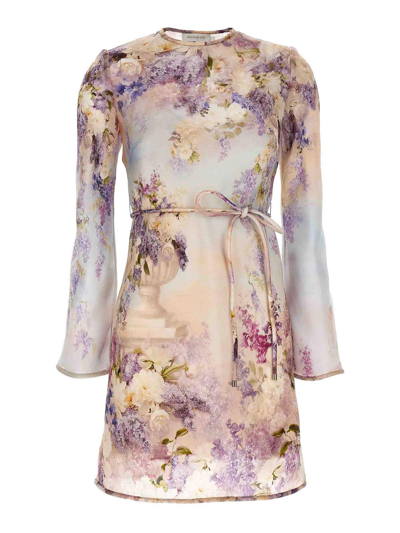 Zimmermann Luminosity Belted Floral-print Silk Mini Dress In Multicolour