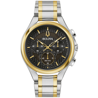 Bulova Men's Chronograph Curv Two-tone Stainless Steel Bracelet Watch 44mm In Two Tone  / Black / Gold Tone