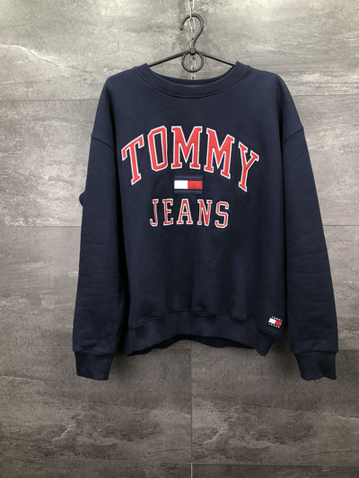 Pre-owned Tommy Hilfiger X Vintage Mens Tommy Jeans Sweatshirt Big Logo In Blue