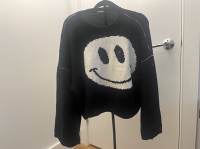 Pre-owned Raf Simons Cropped Smiley Sweater In Black