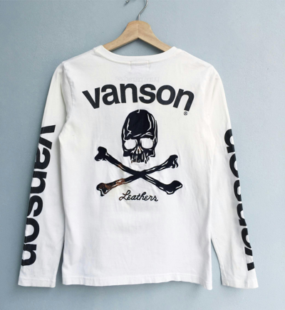 Pre-owned Vanson Leathers Skull Embroidered Logo Tees In White
