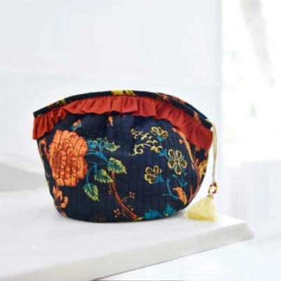 Powell Craft Floral Print Balloon Shape Wash Bag In Blue