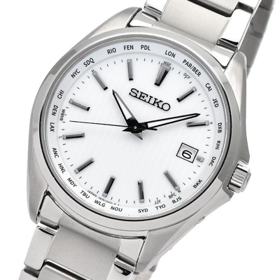 Pre-owned Seiko Selection Sbtm287 Titanium Sapphire Crystal Radio Solar Watch White Dial