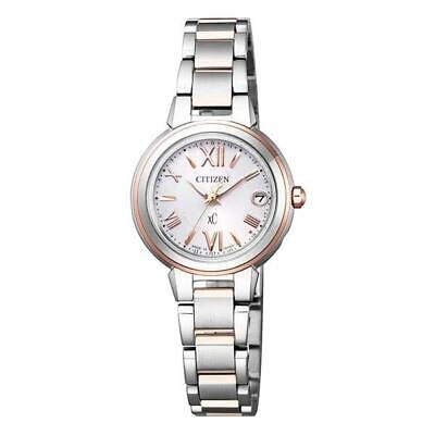 Pre-owned Citizen Xc Es9434-53w Basic Collection Eco-drive Radio Solar Watch Pink Silver