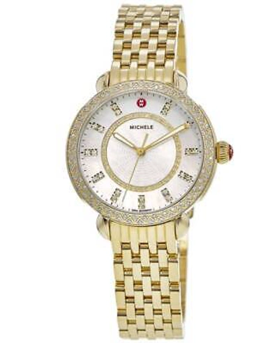 Pre-owned Michele Sidney Diamond 18k Yellow Gold Steel Women's Watch Mww30b000004