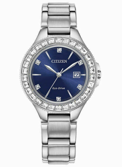 Pre-owned Citizen Fe1190-53l Silhouette Eco-drive Blue Dial Crystal Accented Womens Watch