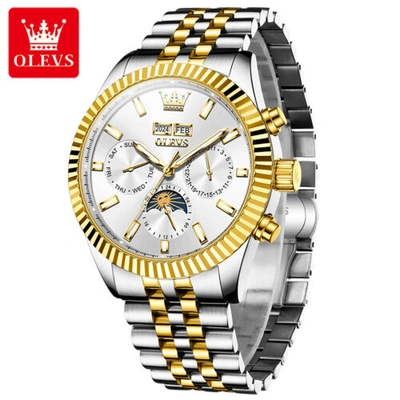 Pre-owned Olevs Steel Band Men's Mechanical Watch Day-date Luminous Hands Automatic Watch In White Dial