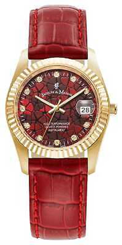 Pre-owned Jacques Du Manoir Inspiration Flower (34mm) Red Dial / Red Leather Strap