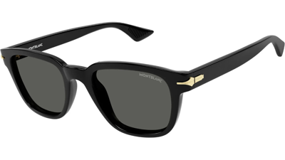 Pre-owned Montblanc Rectangle Sunglasses Mb0302s-010 Full Rim Black Frame Smoke Lenses In Gray