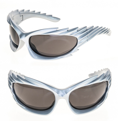Pre-owned Balenciaga Adidas 0255 Silver 003 Fashion Spike Mask Wrap Sunglasses Bb0255s In Gray