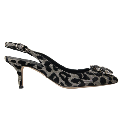 Pre-owned Dolce & Gabbana Shoes Silver Leopard Crystal Slingback Pumps Eu37 /us6.5 900usd