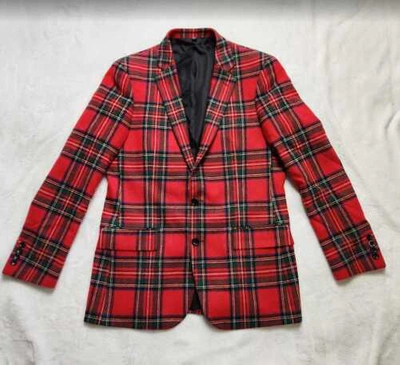 Pre-owned J.crew Factory Men's J Crew Factory Tartan Plaid Christmas Thompson Slim Fit Blazer Jacket In Red