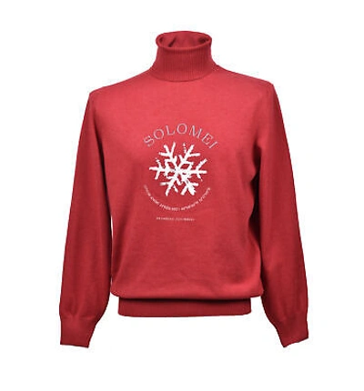 Pre-owned Brunello Cucinelli Men's 100% Cashmere Red Logo Turtle Neck Sweater