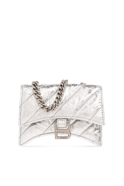 Balenciaga Crush Metallic Mini Shoulder Bag In Silver
